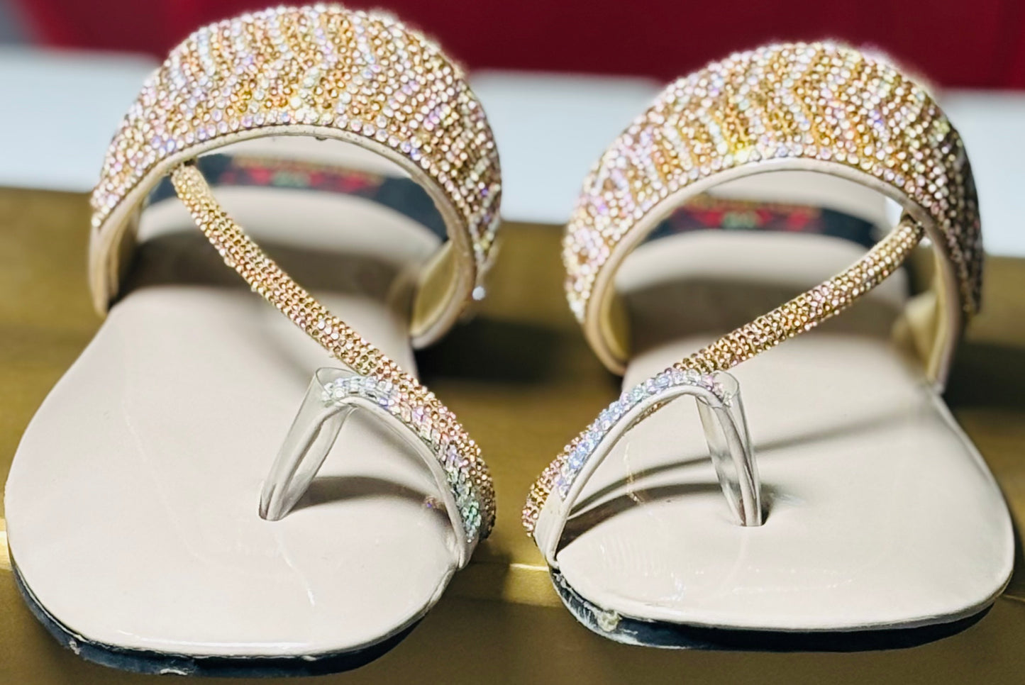 Beige Diamond and Gold Slipper - MAVI