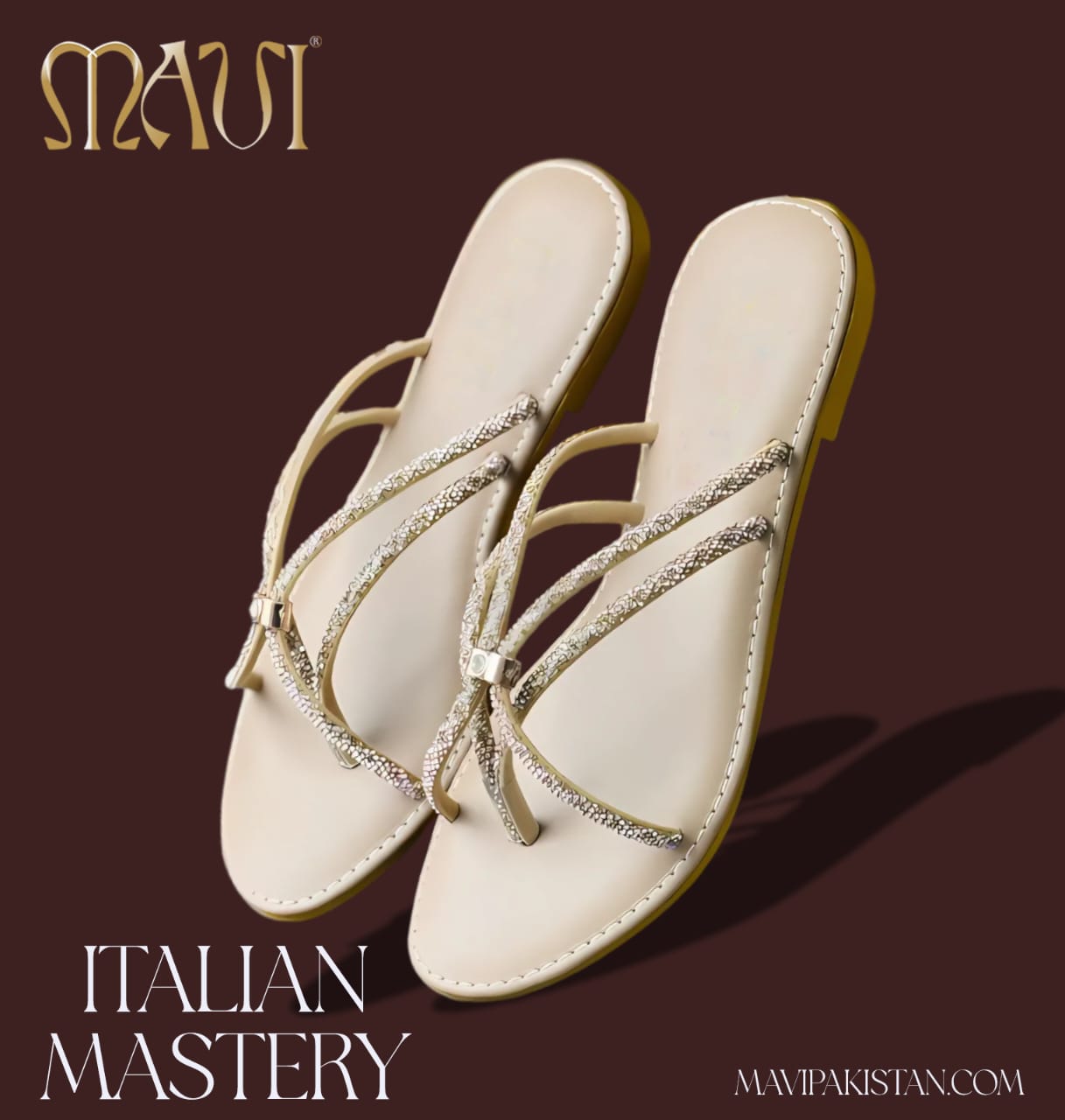 luxurious Beige multi diamond slipper - MAVI