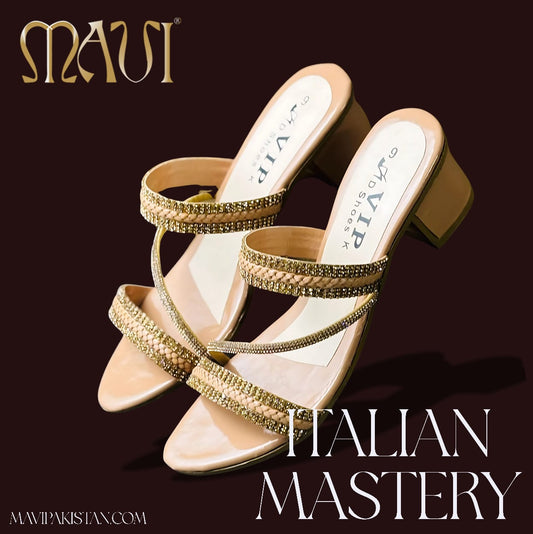 Beige luxury sandal with golden diamond - MAVI