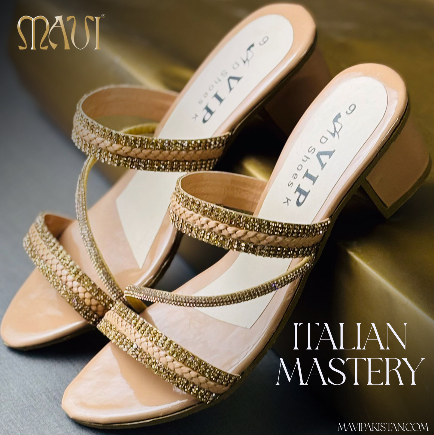 Beige luxury sandal with golden diamond - MAVI